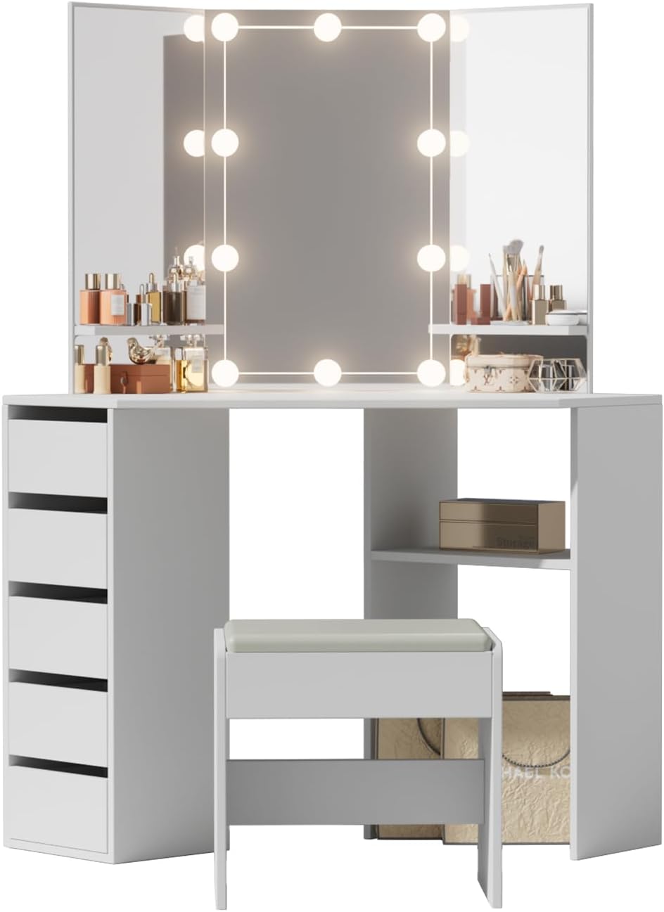 Coiffeuse de Coin avec Lumières LED