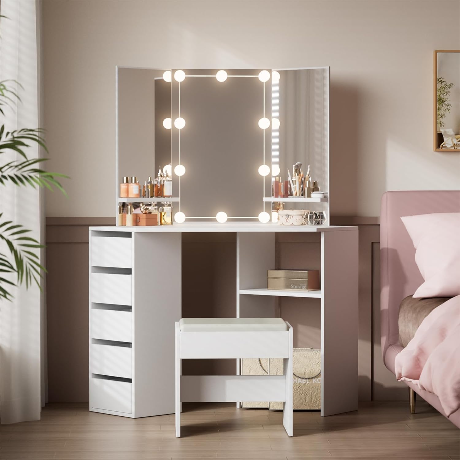 Coiffeuse de Coin avec Lumières LED