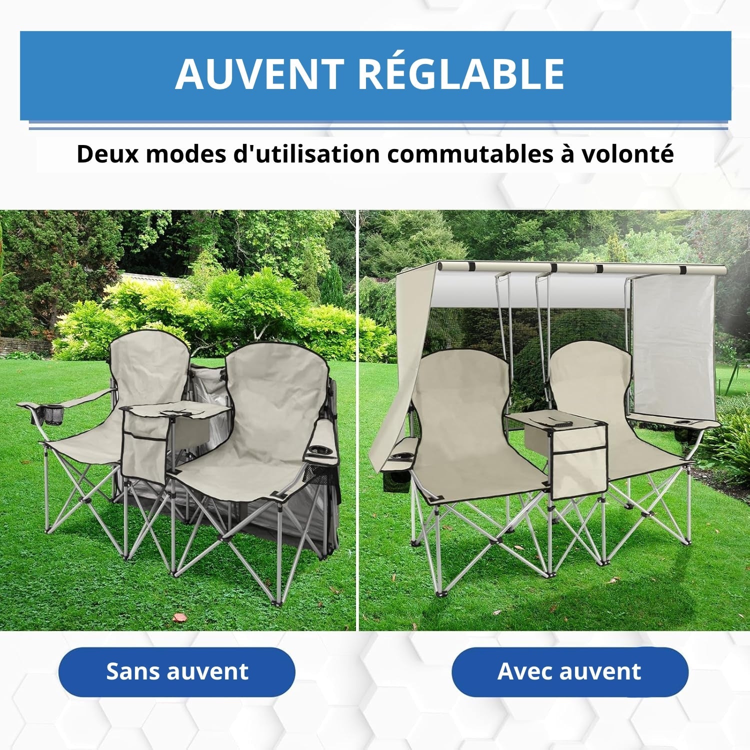 Chaise de Plage Double avec Auvent