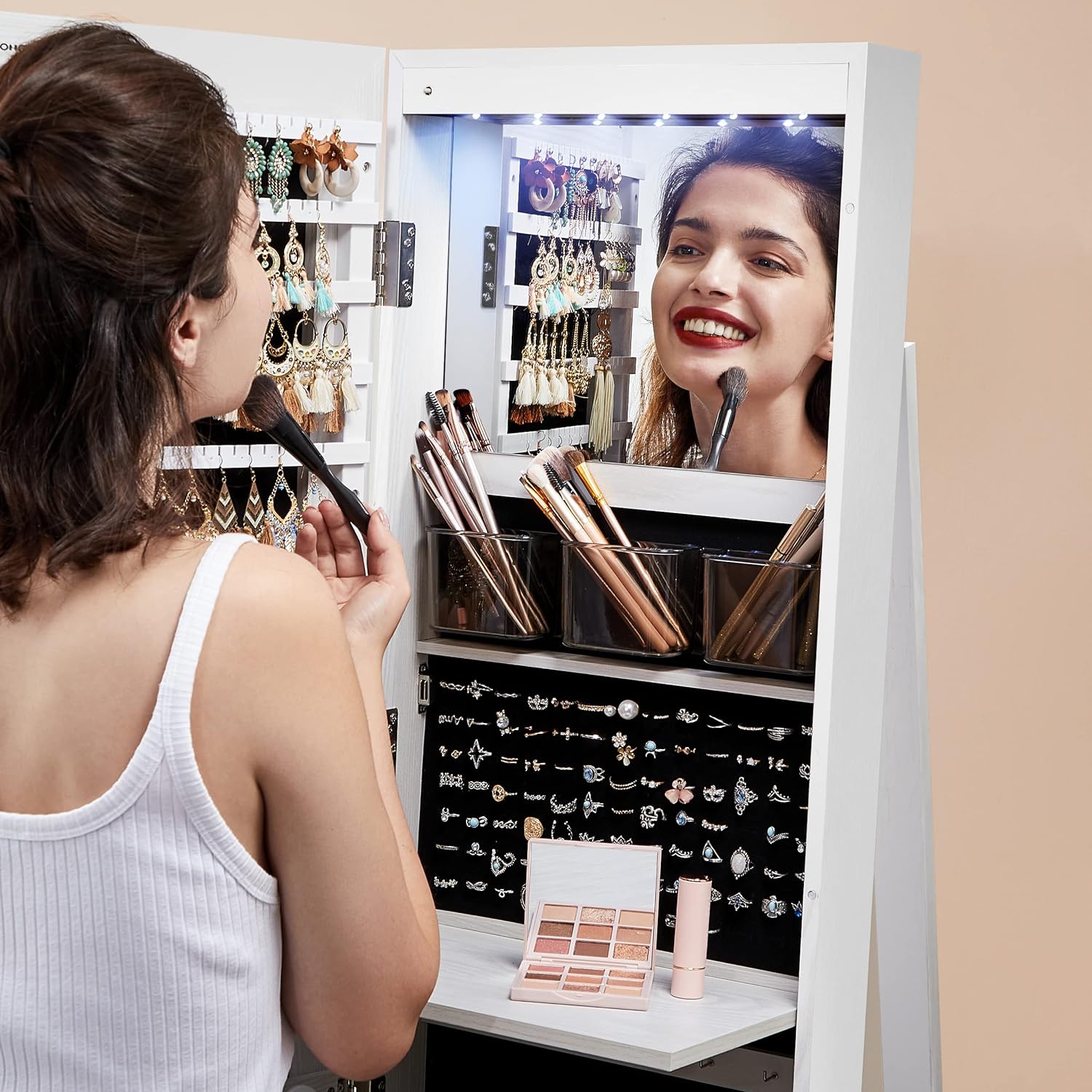 Armoire à Bijoux Rotatif avec Miroir