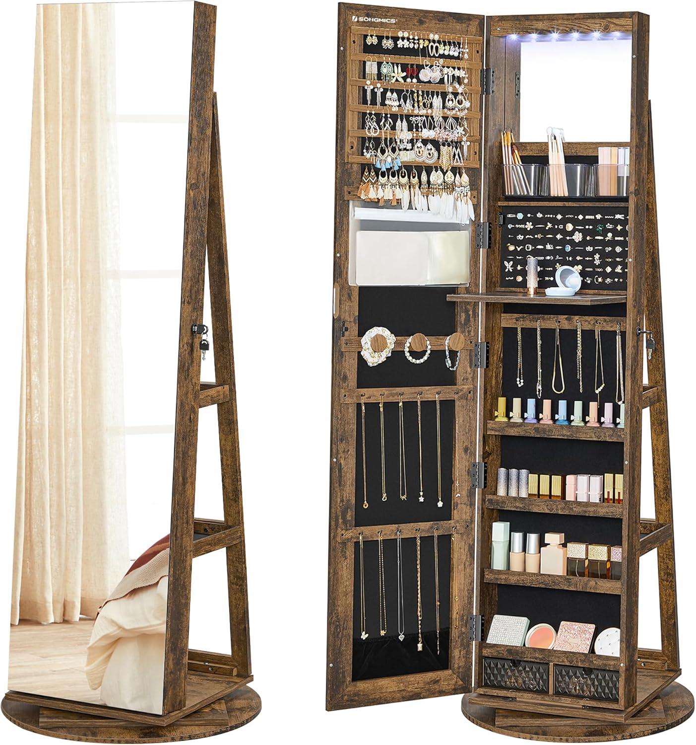 Armoire à Bijoux Rotatif avec Miroir