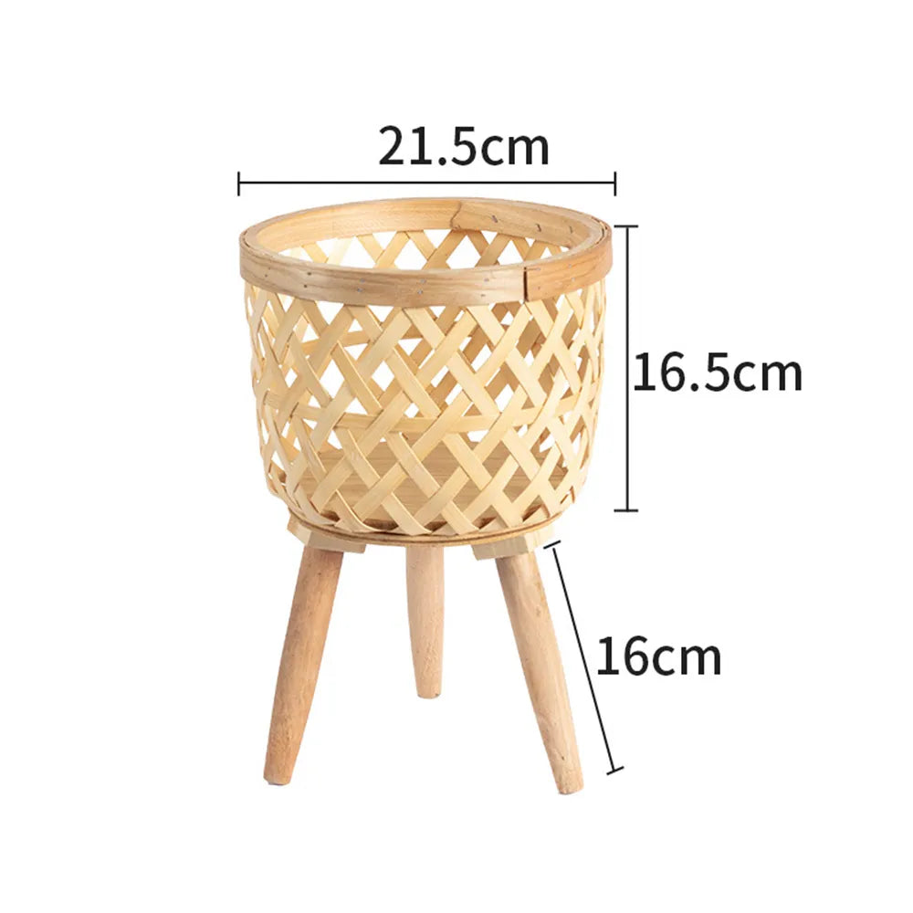 Maceta de bambú hecha a mano con soporte para flores