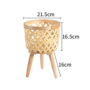 Maceta de bambú hecha a mano con soporte para flores